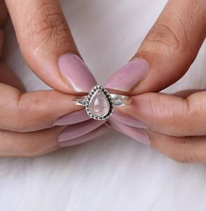 925 Sterling Silver Handmade <b>Rose</b> <b>Quartz</b> Cabochon <b>Ring</b> Classic Statement Jewelry for Women for Party - Product Image 3