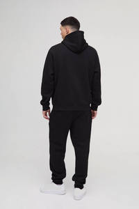 High Quality <b>Oversized</b> Custom Logo <b>Black</b> Solid Tracksuit for men Breathable Quick Dry <b>Oversized</b> <b>Hoodie</b> & Bootcut Sweatpants set - Product Image 6