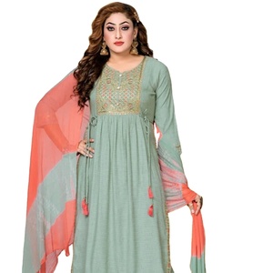 Collection de costumes élégants en lin de rayonne Bombay lourde brodés et nazaréens Dupatta de vêtements indiens et pakistanais - Product Image 1