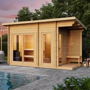OEM/ODM 2024 nuovo Design moderno di lusso bianco pino in legno giardino a vapore a secco Sauna all'aperto con stufa a legna