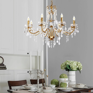 Lustre vintage à 8 lumières en cristal, luminaire suspendu doré Empire - Product Image 5