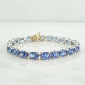 Vintage Modern Design High Quality Tanzanite Gemstone Handmade 18K Gold Plated Oval <b>Chain</b> Link Bracelets 925 Sterling Silver - Product Image 1