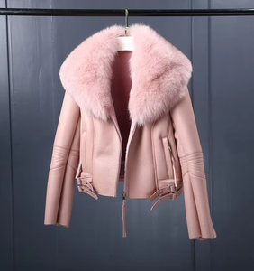 Chaqueta de Cuero con Pelo de Oveja Corto y Cálido de Nuevo Estilo, Chaqueta de Cuero de Moda para Mujer con Cuello de Pelo - Product Image 4