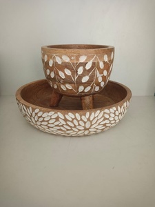 Vente en gros de bougie chauffe-plat en bois de manguier naturel de luxe bol personnalisé Antique Design vintage sculpté à la main blanc conteneur cadeau en vrac - Product Image 6