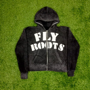 Streetwear Custom Cut & Sew Applique Broderie Patch Hoodie Vintage Acid Wash Distressed Crop Zip up Hoodies Pour Hommes - Product Image 2