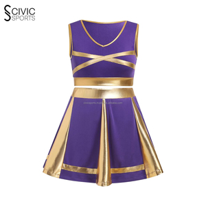 Tenues de pom-pom girl pour enfants Logo de broderie métallique avec strass soutiens-gorge jupes Costume uniforme de pom-pom girl - Product Image 1