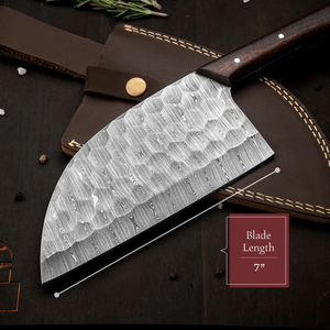 Couteau couperet serbe damas avec manche en bois de rose pour la cuisine intérieure et extérieure au barbecue et le couteau de chef de cuisine - Product Image 3