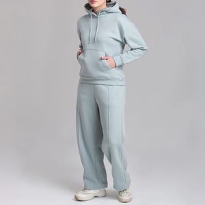 Survêtement décontracté d'hiver pour femme, le plus vendu, à capuche, uni, respirant, 100 % coton, manches longues, taille élastique pleine longueur - Product Image 2