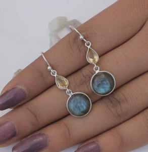 925 solide en argent Sterling fait à la main pierres précieuses Spinner Labradorite boucles d'oreilles 925 timbre Simple concepteur cadeau de mariage boucles d'oreilles bijoux - Product Image 3