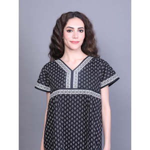 Camisón de Algodón 100% Puro para Mujer con Bolsillo, Suave, Transpirable, Largo, Estampado, con Cordón Ajustable para Comodidad Diaria - Product Image 1