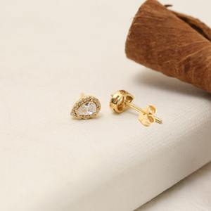 ต่างหูเม็ดเดี่ยวพลอยบุษราคัมสีขาวชุบทองเงินสเตอร์ลิงทันสมัยของขวัญสำหรับผู้หญิง - Product Image 3
