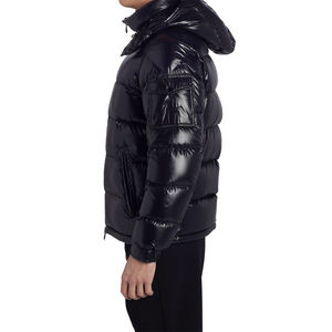 Chaqueta Acolchada Negra con Acabado de Espejo para Hombre, Abrigo de Invierno con Brillo Extremo, Capucha Desmontable, Chaqueta Acolchada de Lujo Urbano de Alta Calidad - Product Image 3