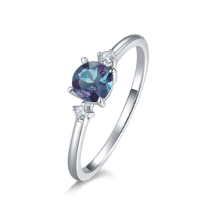 Jeulia Rhodium Plated Sterling Silver Three Stone <b>Alexandrite</b> <b>Ring</b> - Product Image 1
