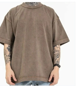 Crâne d'acide-T-shirt délavé à l'acide T-shirts en coton délavé à la pierre T-shirt en flanelle grise T-shirts avec logo personnalisé Oversize en vente en gros - Product Image 4