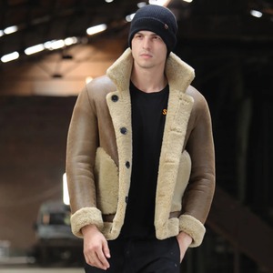 Nouveau manteau d'hiver en peau de mouton en cuir véritable marron pour hommes longueur régulière revers en toile imperméable et respirant - Product Image 6