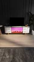 Support TV en bois réglable avec foyer électronique et Bluetooth – Luxe moderne pour salon et hôtel, convient aux téléviseurs de 65 pouces et plus