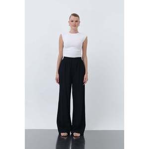 Puane Women's Elastic Waist Wide Leg <b>Flowy</b> Trousers - Comfortable, Versatile, and Stylish for Casual or Elegant Outfits, Navy - Product Image 2