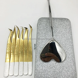 Pinzas para Pestañas Antiestáticas de Acero Inoxidable de Marca Privada, Pinzas para Extensión de Pestañas, Personalizadas con Purpurina Plateada y Dorada - Product Image 5