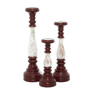 Ensemble de trois bougeoirs en bois antique blanc brûlé de qualité supérieure au design rustique intemporel pour les mariages et la maison au meilleur prix - Product Image 5