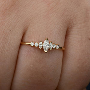 Nouvelle Collection or 14k brillant diamant bande Marquise diamant barre bague de mariage à la main bagues de fiançailles pour les femmes en 10k/18k - Product Image 6