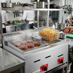 Plancha y Freidora Comercial a Gas para Mostrador, Ideal para Bares, Cafeterías, Papas Fritas, Pollo y Hamburguesas - Equipo de Cocina - Product Image 5