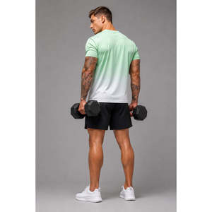 T-shirt décontracté à manches courtes pour homme, vert dégradé et blanc, coupe ajustée, séchage rapide, col rond, tricoté, style oversize, en vert - Product Image 6