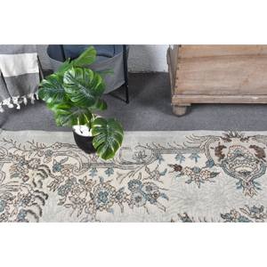 Tapis en laine turque vintage 4.9x8,9 pieds Patchwork beige et bleu tissage plat pour décorations de salon avec support en latex - Product Image 5