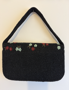 Sac de soirée perlé fait main à motif floral, noir, avec rabat et bandoulière – Accessoire de fête élégant - Product Image 3