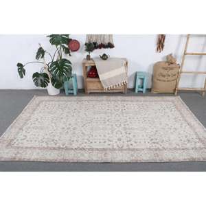 Alfombra Turca Vintage de 5.2x9 pies (159x273 cm), Alfombra Floral Blanca y Marrón - Product Image 3