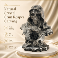 Grande sculpture artisanale du Grim Reaper en cristal naturel et jade vert, décoration gothique pour la maison, le bureau et la collection