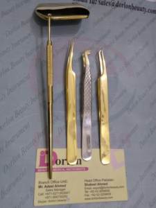 Pince à cils professionnelle Logo privé personnaliser pince à épiler d'extension de cils en argent plaqué or et régulier au Pakistan - Product Image 4