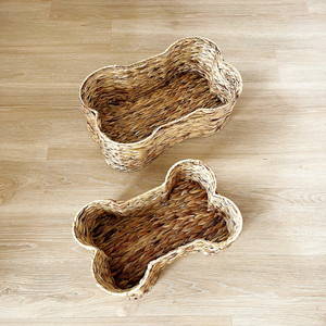 <b>Pet</b> Storage Baskets - Bone Shaped Natural Woven Water Hyacinth - Eco Friendly Storage - Dog and Cat <b>Toy</b> Basket - Product Image 1