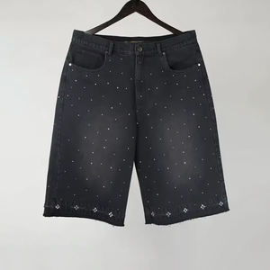 2025 High Street Trendy Pantalones cortos de mezclilla para hombre Pantalones cortos de mezclilla pesados Pantalones cortos holgados con diamantes de imitación - Product Image 4