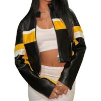 Veste en cuir de motard courte à manches longues tendance pour femmes, col montant, veste de moto courte pour femmes, veste pour hommes 2026