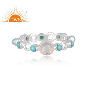 Vente chaude Fine Sterling Silver Natural Ethiopian Opal & Arizona Turquoise Gemstone Bague d'éternité Fabricant de bijoux personnalisés - Product Image 2