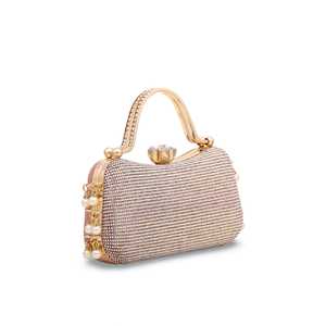 Embrague de latón brillante y diamantes de imitación P15064 Bolso de fiesta de noche y boda con forro de PU Bolsos de embrague de novia elegantes - Product Image 2