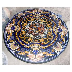 Plateau de table en marbre noir de forme ronde, incrusté de Pietra Dura, de qualité supérieure, fabriqué pour salle à manger et salon. - Product Image 1