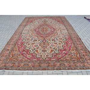 Vintage turc classique grande surface laine tapis Beige rouge Patchwork Design Rectangle couloir plat tissage Technique fourrure Latex 8.1 X - Product Image 1