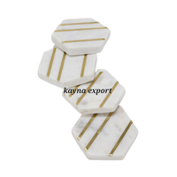 NOUVELLE COLLECTION : Sous-verres ronds en marbre CRAFTSMAN CLASSIC avec bordure en métal doré, design décoratif écologique en lin, coffret cadeau