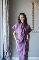 Longue robe Kimono enveloppante robe enveloppante avec ceinture et poches personnalisé lavande Kimono lin Wrap été lin robe de soleil