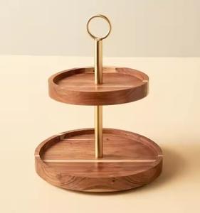 Support de gâteau de service à deux niveaux en bois vieilli de haute qualité plateau à 2 niveaux pour la cuisine des hôtels pour l'outil de Dessert de comptoir de Table - Product Image 3