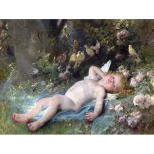 L'éveil de l'amour par L. Perrault Ange Enfant Carrelage Mural Dosseret Marbre Céramique Peintures Murales - Product Image 1