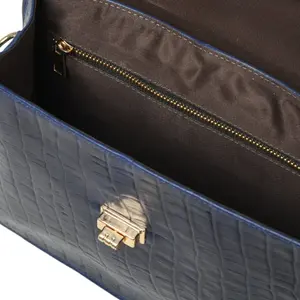 Elegante Bolso de Mano Vintage de Cuero Genuino Azul para Mujer, con Patrón de Cocodrilo, Cierre de Broches, Capacidad de 1-1.9L, Correa Única, para Uso Diario - Product Image 6
