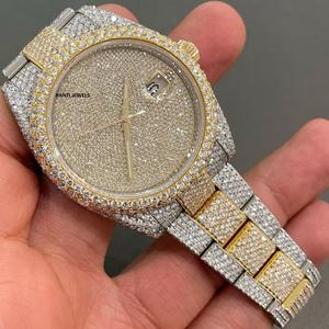 Montre de luxe antique en acier inoxydable sertie de moissanite, diamant VVS, style hip-hop, bicolore or et argent, double mouvement, écologique - Product Image 3