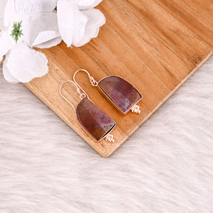 Pendientes de Latón al por Mayor con Piedras Preciosas de Jaspe Café, Joyería con Acabado de Latón Antiguo, Estilo Moderno y Vanguardista, Moda al por Mayor - Product Image 3