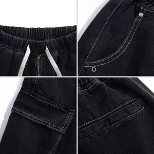 กางเกงขาสั้นผ้ายีนส์เอวสูงเอวสองชั้นผ้าถ่ายโอนความร้อนพิมพ์ลายสีซีด - Product Image 3