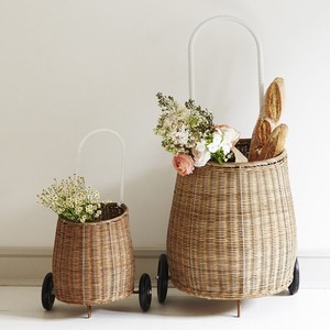 Wholesale <b>Kids</b> Rattan Luggy Basket <b>Trolley</b> <b>Bag</b> Handmade Basket <b>Trolleys</b> Wholesale Baskets with Wheels - Product Image 2
