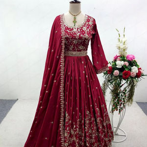 Traje Anarkali de Seda Organza Pura con Estampado Digital a Mano y Borde de Encaje, Salwar Étnico de Algodón para Adultos, para Fiestas, Todas las Temporadas - Product Image 1