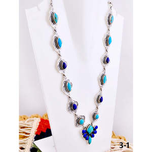 Collier artisanal du Sud-Ouest en turquoise et pierres multicolores, motif floral en argent sterling, idéal pour un cadeau - Product Image 3
