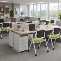 Chaise de formation ergonomique empilable avec dossier en maille, chaise de conférence de bureau avec coussin profilé, accoudoirs pliables et roulettes pivotantes à 360 degrés